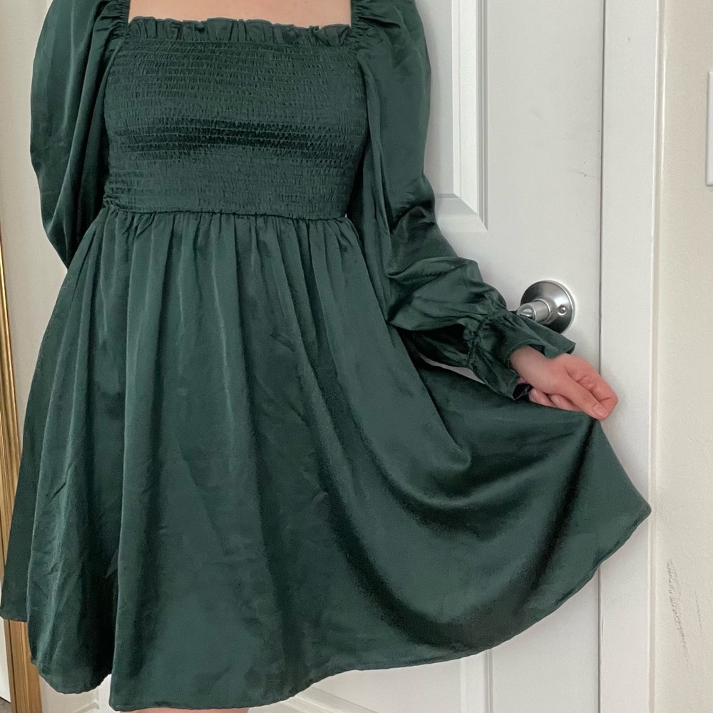VICI Puff Sleeve Green Dress | Selkie-Style | Spring Dress | Size M (Fits XS-M)